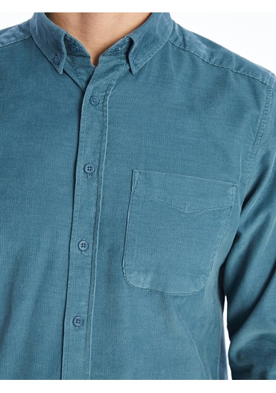 Lcwaıkıkı Classic Mavi Regular Fit Uzun Kollu Kadife Erkek Gömlek