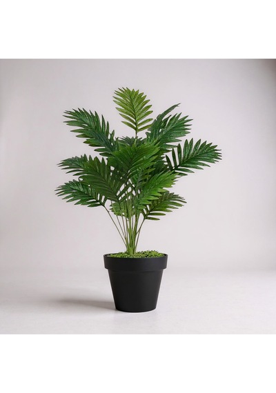 Yapay 90 Cm 20 Yaprak Mini Afrika Palmiyesi Siyah Plastik Saksı Yeşil