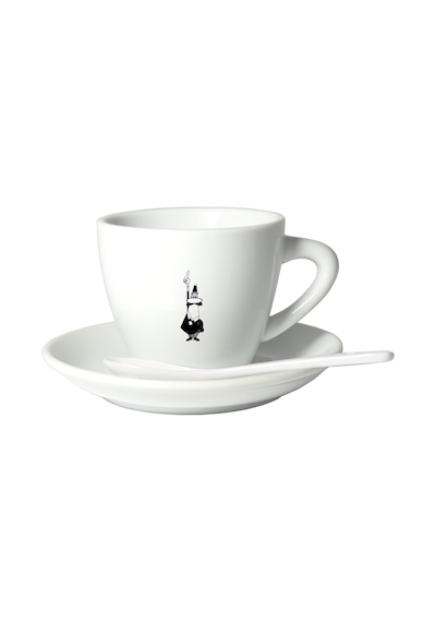 - Moka Kahve Fincanı Ve Tabağı - 80ml - İkonik Bıyıklı Adam Desenli - Porselen Beyaz