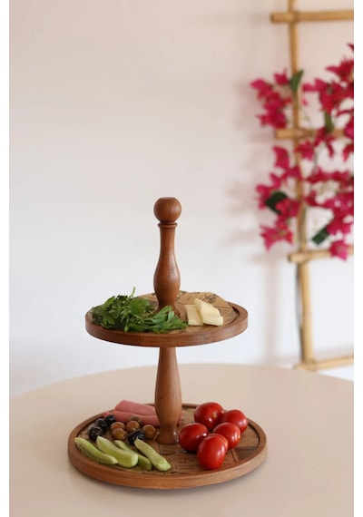 2 Katlı 21/25 Cm Ahşap Kek Pasta Sunumluk Standı