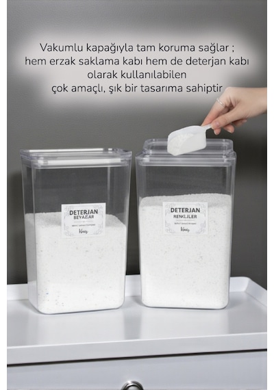 2'li Ölçek Hediyeli Etiketli Deterjan Renkliler Beyazlar Kavanozu / Kutusu Seti X 2 Ad Şeffaf