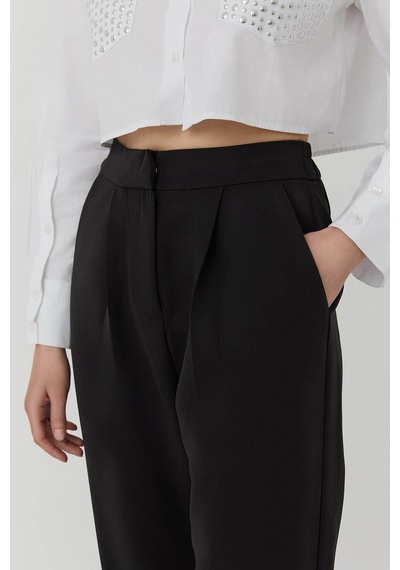 Quzu Beli Lastikli Siyah Kadın Pantolon 71154 Siyah