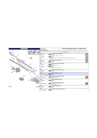 Ön Sol Silecek Süpürgesi 3008 P84e 5008 P87e C5 Aırcross 84 Ds7 X74