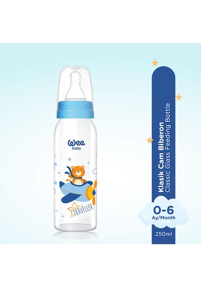 Wee Baby  Klasik Cam Biberon 250 ML Mavi