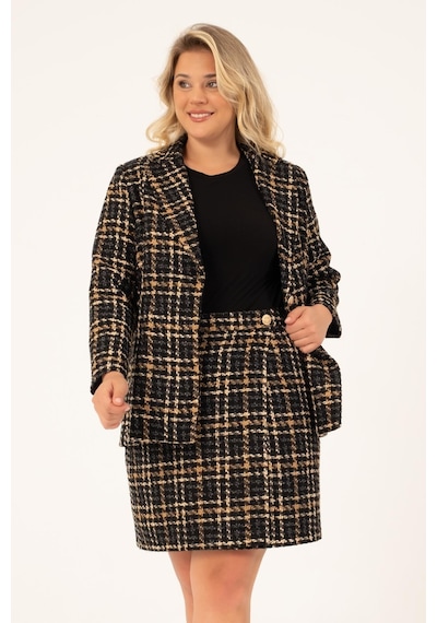 Myline Astarlı Tüvit Kruvaze Blazer Ceket-1743-kahverengi Kahverengi