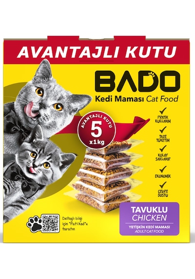 Bado Yetişkin Kedi Maması Tavuklu 5x1kg