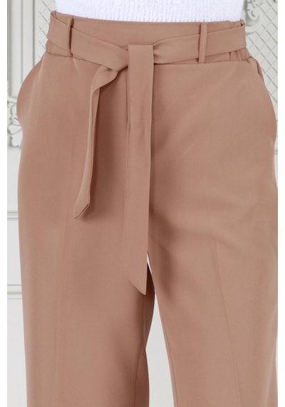 Sevitli Beli Bağlamalı Bol Paça Pantolon-vizon-3665-vizon Vizon