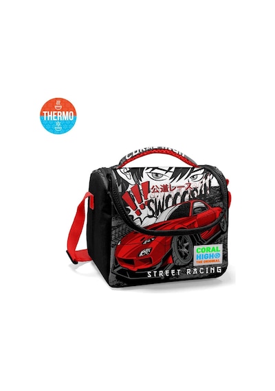 Coral High Kids Siyah Kırmızı Anime Araba Desenli Thermo Beslenme Çantası 11747