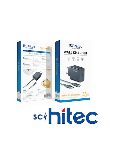 Schitec 45w Type-c Çıkışlı Hızlı Şarj Aleti Type-c To Type-c Kablolu Set Siyah Sc008