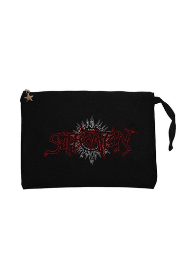 Suffocation Yazılı Logo Siyah Clutch Astarlı Cüzdan / El Çantası