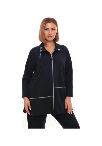 Lady Majestic Büyük Beden Hırka Sweatshirt & Pantolon İkili Takım Kadın Lacivert