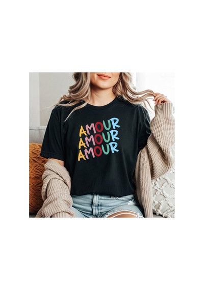 Herkesemoda Amour Baskı Detaylı Basic T-shirt Siyah