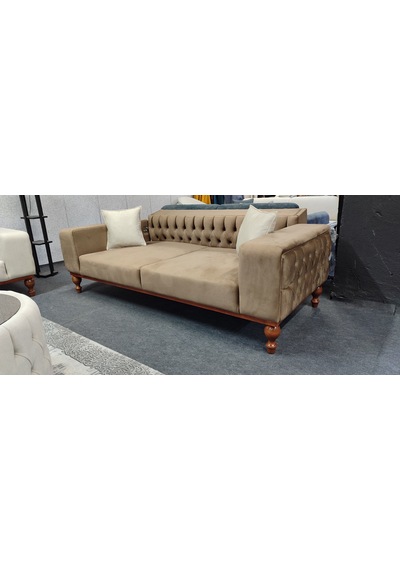 Lidya Model Koltuk Takımı Açık Krem - Kahverengi