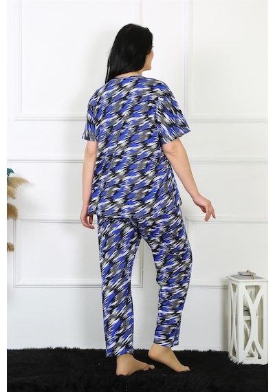 Akbeniz Kadın 5xl-6xl-7xl-8xl Büyük Beden Kısa Kol Pijama Takım 75010-saks Saks Mavi