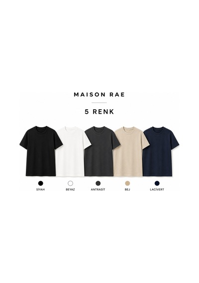 Masion Rae Erkek 5'li Basic Regular Fit Tişört Seti %100 Pamuk Bisiklet Yaka Siyah-beyaz-bej-antrasit-lacivert