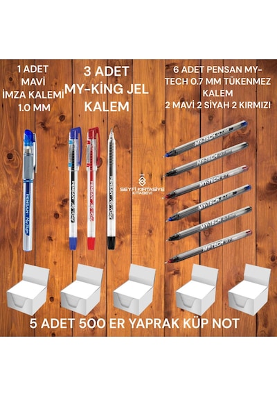 İmza Kalemi Jel Kalem Tükenmez Kalem Ve Küp Not Kağıt Seti 15 Parça Set Çok Renkli