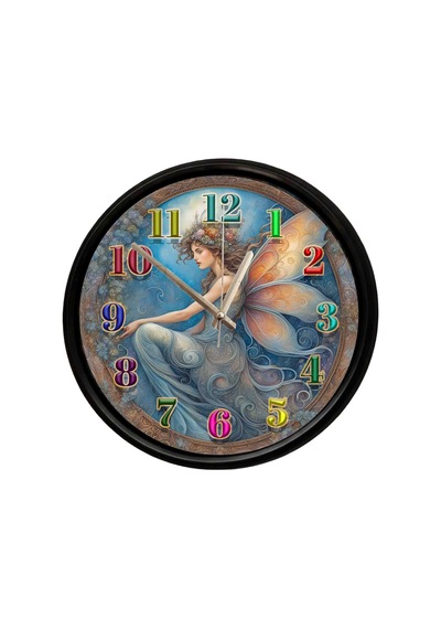 Fantastik Peri Kızı Tasarımlı Dekoratif Duvar Saati 28 Cm Sessiz Mekanizma Çok Renkli