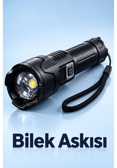 Kargo Şarjlı Led El Feneri Zoomlu Type C Şarjlı Dijital Batarya Göstergeli Najmaddin Çok Renkli