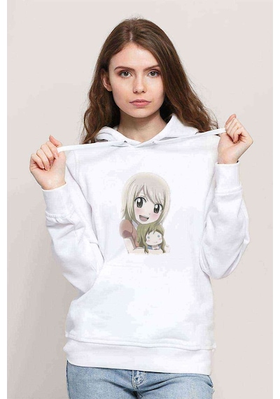 Anime Fairy Tail Glass Guild Emblem Baskılı Beyaz Kadın Kapşonlu (534766570)