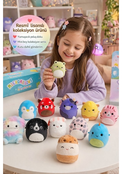 Squishmallows Orijinal Micromallows 12'li Paket Mini Peluş Seti 6.5 Cm Koleksiyon Oyuncak Çok Renkli