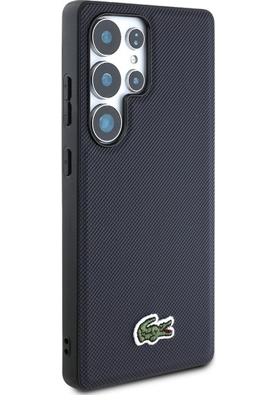 Galaxy Uyumlu S25 Ultra Kılıf Lacoste Lisanslı Pu Pike Desenli İkonik Timsah Dokuma Logolu Kapak Lacivert