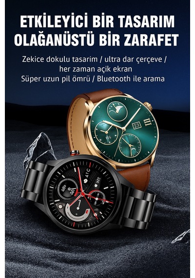 1.51 İnç Amoled Ekranli Akilli Saat - Her Zaman Açik Ltpo Ekran, Deri Kordon Tüm Telefonlara Uygun