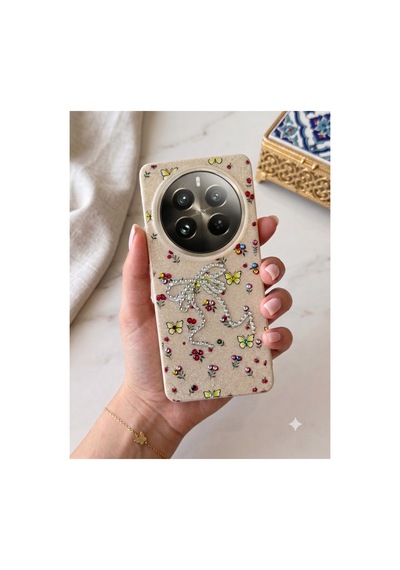Realme 12 Pro 5g Taşlı Desenli Fiyonk Silikon Kılıf Altın