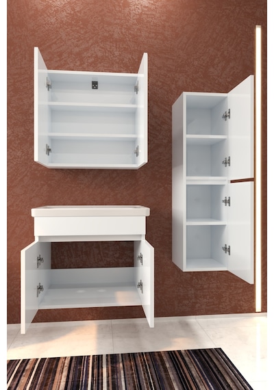 Makbulce Tokyo Havlu Dolaplı 65cm Seramik Lavabolu Mdf Aynalı Banyo Dolabı Beyaz Makbulce Tokyo Havlu Dolaplı 65cm Seramik Lavabolu Mdf Aynalı Banyo Dolabı Beyaz