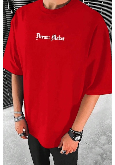 Unisex Dream Maker Baskılı Tasarım Tshirt Kırmızı