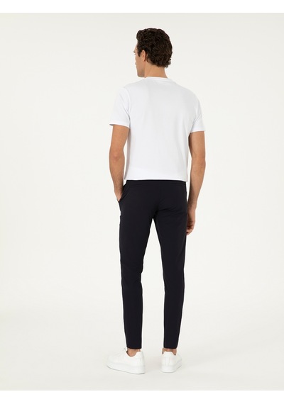 Cacharel Lacivert Slim Fit Beli Lastikli Esnek Kanvas Pantolon
