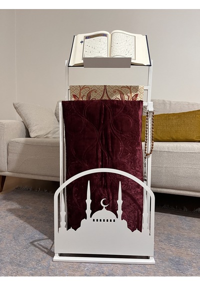 Safa Premium Rahleli Seccade Askısı, Ramazan Dekoru Beyaz Beyaz