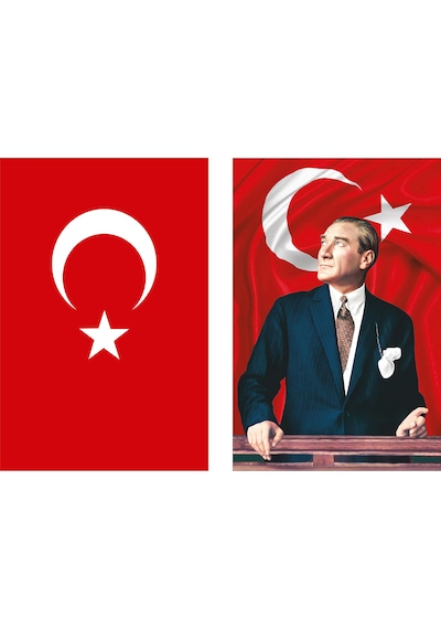 Türk Bayrağı Ve Atatürk Posteri Bayrak 200x300 Cm İkili Set