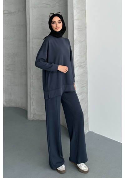 Feela Moda Kadın Modal Penye Oversize Tesettür Tunik Takım 2020 Antrasit