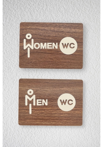 Women-men Wc Yönlendirme Levhası- İkili Set - Ceviz