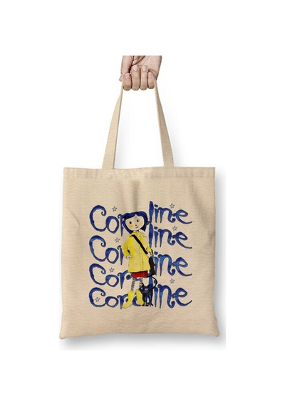 Toyaso Coraline Jones Beyaz Bez Çanta Uzun Saplı Alışveriş Çantası Plaj Çantası Beyaz