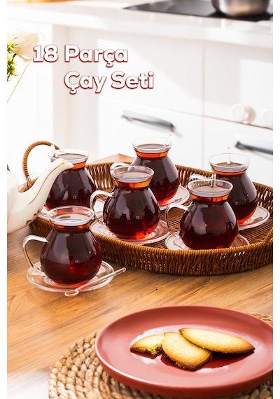 Keyf-i Ala 18 Parça Cam Tabaklı 200 Ml Borosilikat Çay Seti