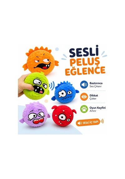 Emojili Sesli Peluş Top Kedi Köpek Oyuncağı - Diş Kaşıma Destekli İğneli Dokulu Isırma Ve Çiğneme Oyunu - Yumuşak Evcil Hayvan Aksesuarı - Stok Durumuna Göre Renk Gönderilir