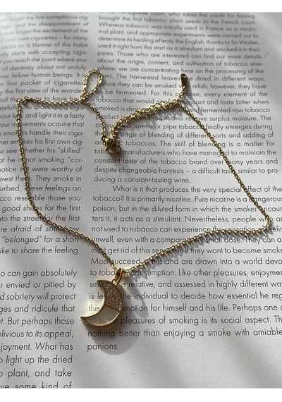 Zirkon Taşlı Sedefli Yarım Ay Çelik Kararmaz Gold Kolye Altın