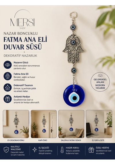 Nazar Boncuklu Fatma Ana Eli Duvar Süsü Dekoratif Nazarlık -