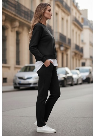 The Kadın Basic Bisiklet Yaka Etek Ucu Detaylı Sweatshirt Ve Pantolon Eşofman Takımı- Siyah/melanj/gri Siyah The Kadın Basic Bisiklet Yaka Etek Ucu Detaylı Sweatshirt Ve Pantolon Eşofman Takımı- Siyah/melanj/gri Siyah