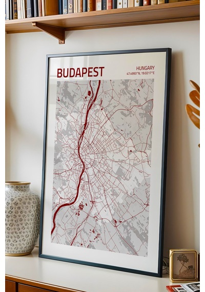 Budapeşte Macaristan Haritası Çerçeveli Tablo Lüks Salon Ofis Duvar Dekorasyonu Hediyelik Tablo