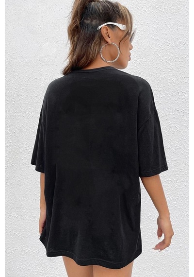 Unisex Minimal Line Drawing Baskılı Kısa Kol T-shirt SIYAH