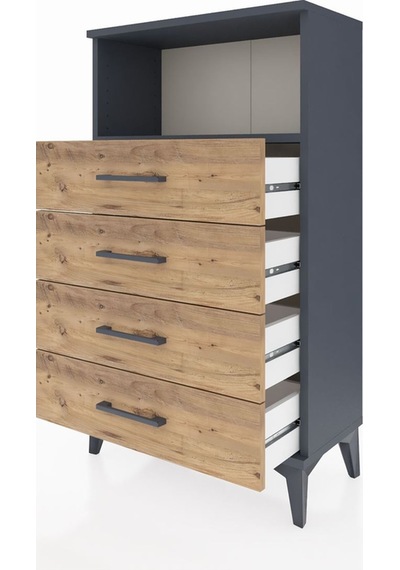 Arges Komodin Tek Raflı 4 Çekmeceli 60x30x106 Antrasit-çam Antrasit