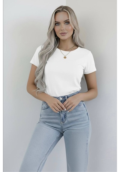 Hashtag Kadın Bisiklet Yaka Kısa Kollu Body 4'lü Paket Viskon Kumaş Kahverengi Haki Siyah Beyaz