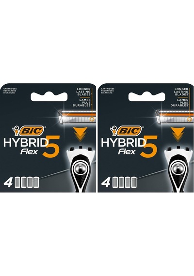Hybrid 5 Flex 4'lü Yedek Tıraş Bıçağı Kartuşu 5 Bıçak , 5 Nano Teknolojik Titanyum Bıçak, E Vitamini İle Zenginleştirilmiş Geniş Kayganlaştırıcı Bant 2 Paketi