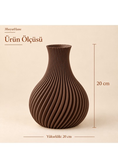 Sarmal Tasarım Dekoratif Vazo 20 Cm Kuru Ve Yapay Çiçek Vazosu Kahverengi