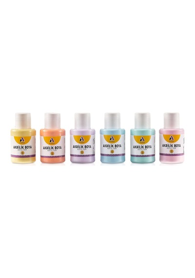 Tr Akrilik Boya Seti, 6'li Pastel Renk, 25ml, Su Bazlı, Ahşap Metal Kağıt Yüzeyler İçin Uygun Genel