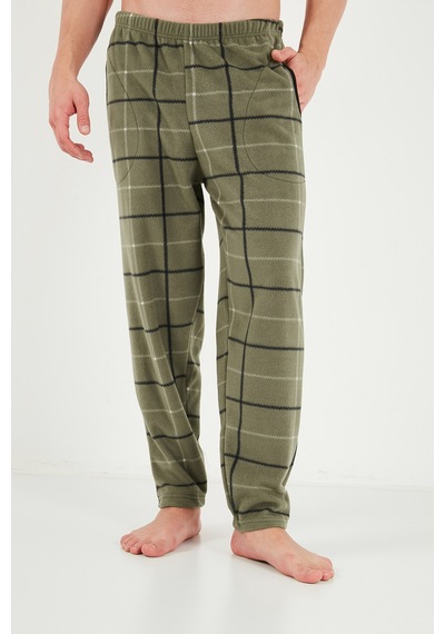 Buratti Ekoseli Bisiklet Yaka Yumuşak Dokulu Polar Pijama Takımı Erkek Pijama Takımı 6097064 Haki