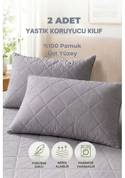 Formeya Pamukkale Alez Gri %100 Pamuk Kapitone Yastık Koruyucu Alez 2 Adet 50X70