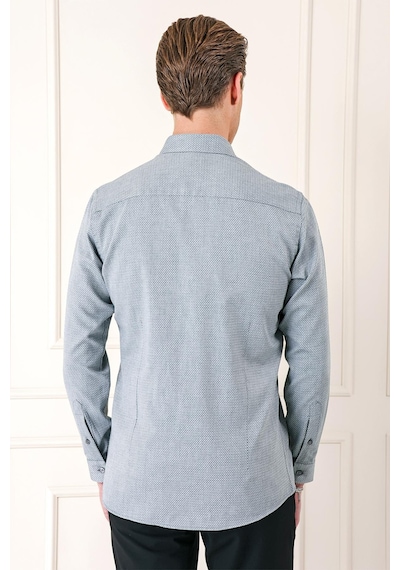 Efor Slim Fit Düğmeli Yaka Dokulu %100 Pamuk Klasik Gri Gömlek Gk 724 Gri